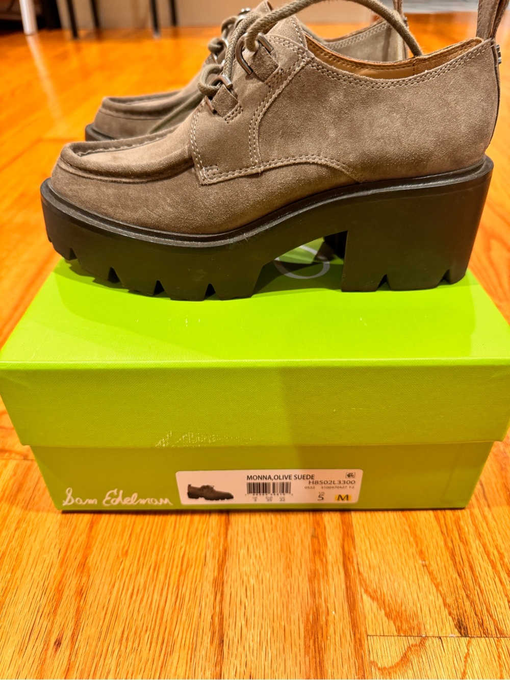 Sam Edelman Monna Olive Suede Lug Sole Oxford